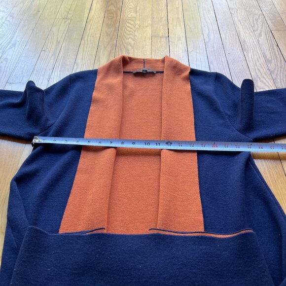 MAXSPORT Size L Navy Blue & Rust Open Heavyweight Cardigan Wool Blend Sweater - Picture 6 of 15